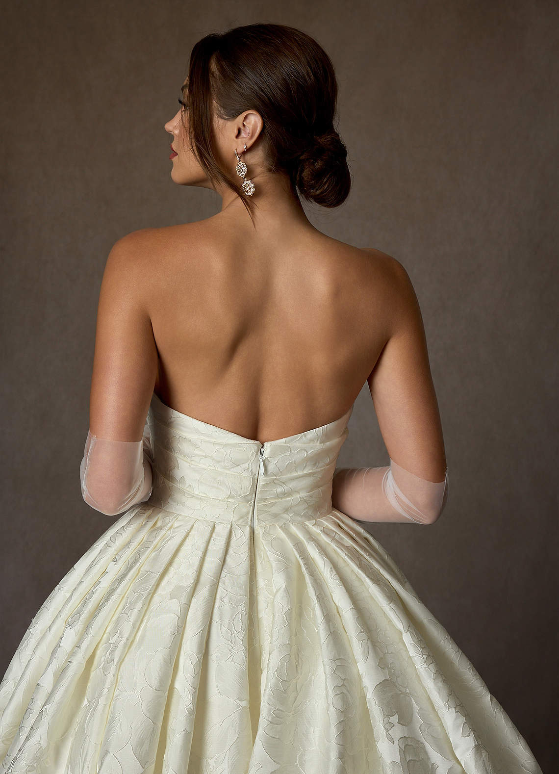 elyessen Celestia Diamond White Ball-Gown Strapless Floral Jacquard Dress