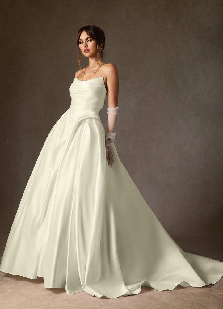 elyessen  Diamond White Ball-Gown Strapless Satin Dress