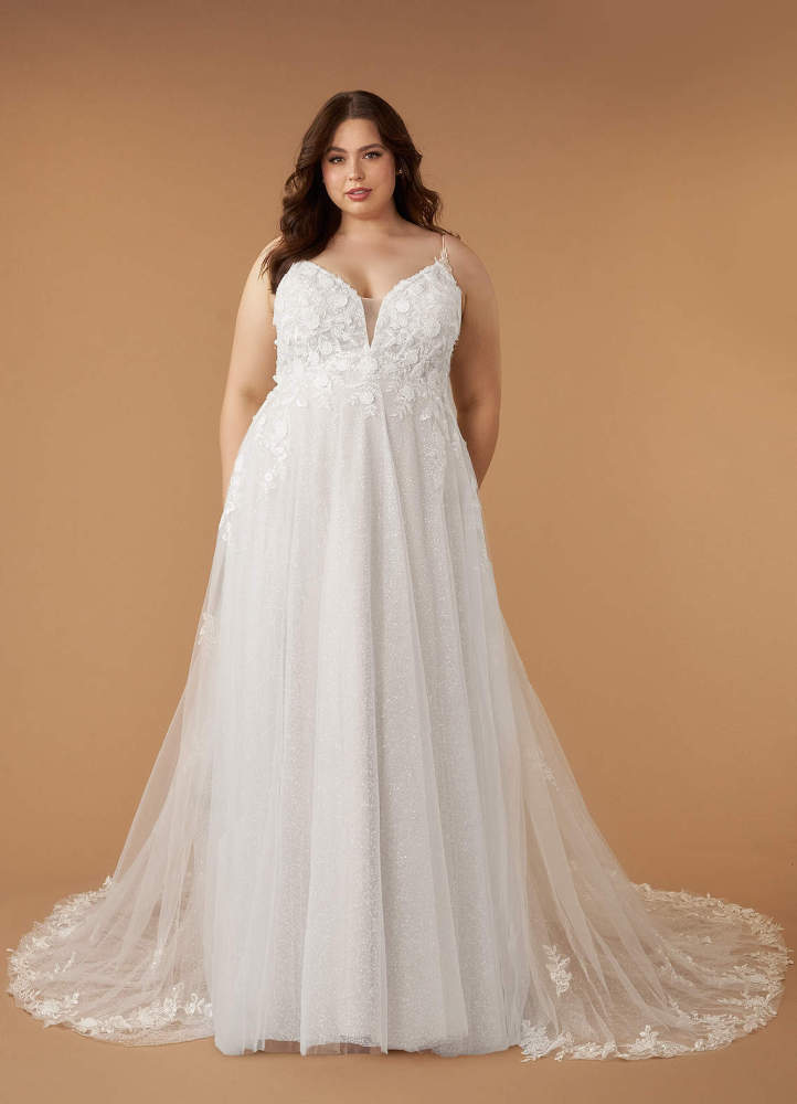 elyessen Arabelle Diamond White A-Line V-Neck Lace Tulle Dress