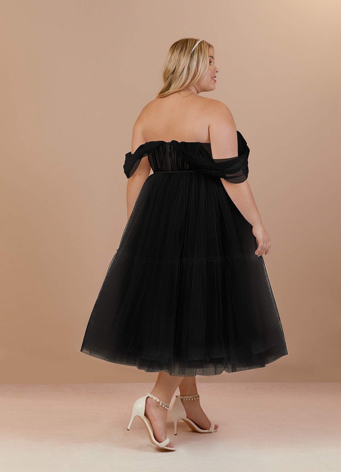 elyessen Vienna Diamond White Champagne A-Line Off-The-Shouler Tulle Dress