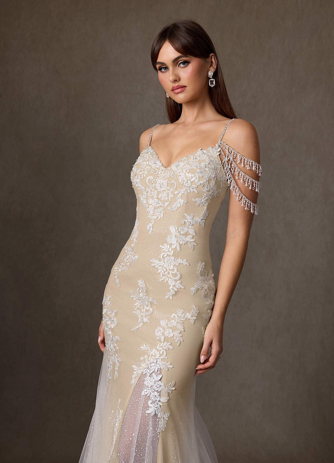 elyessen  Diamond White Mermaid Sequins Tulle Dress