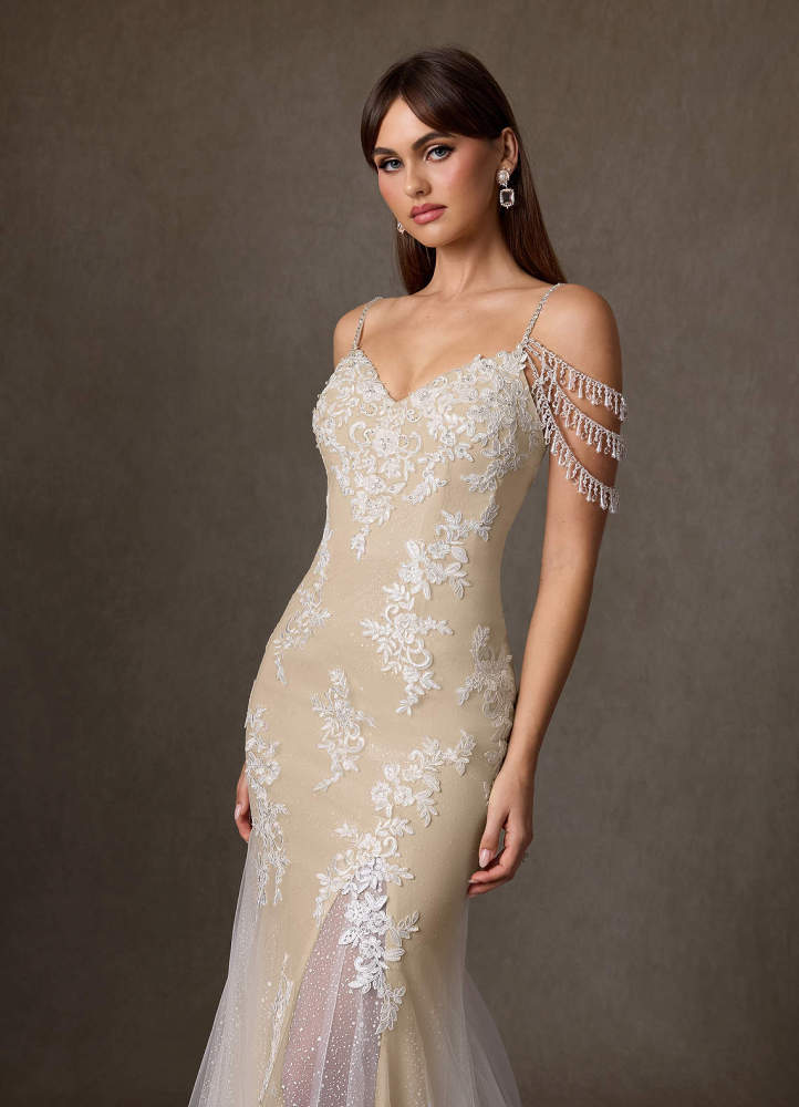 elyessen  Diamond White Mermaid Sequins Tulle Dress