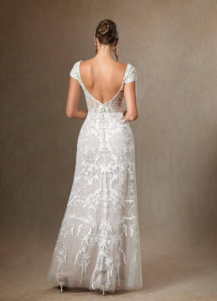 elyessen Devonna Diamond White Sheath V-Neck Sequins Lace Dress