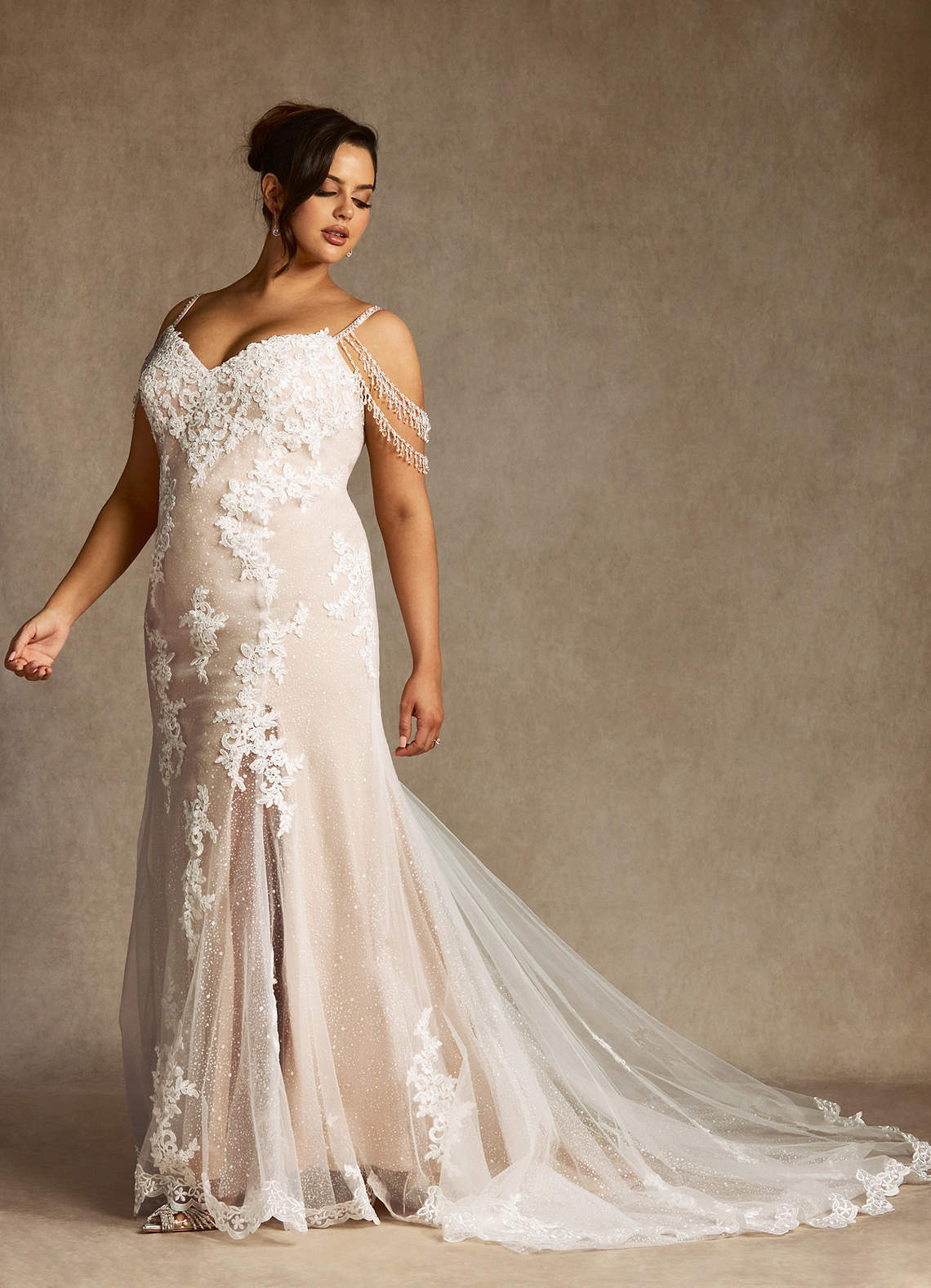 elyessen  Diamond White Mermaid Sequins Tulle Dress