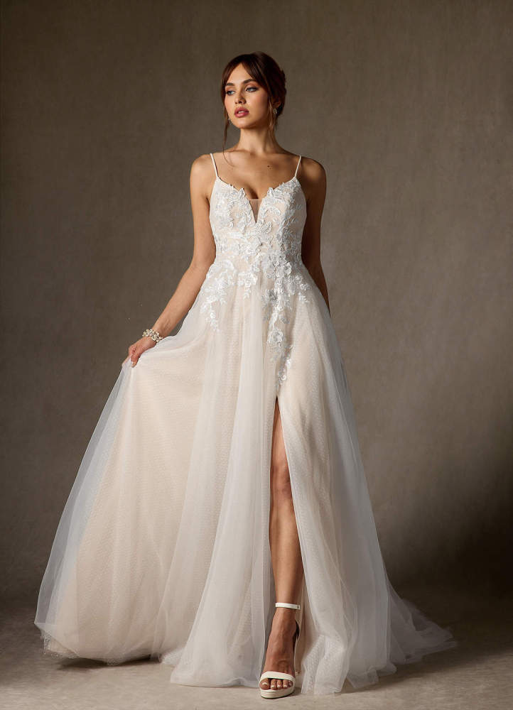 elyessen Nikita Diamond White A-Line Sequins Tulle Dress