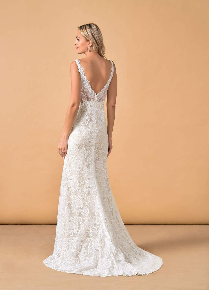 elyessen  Diamond White Champagne Mermaid V-Neck Lace Tulle Dress