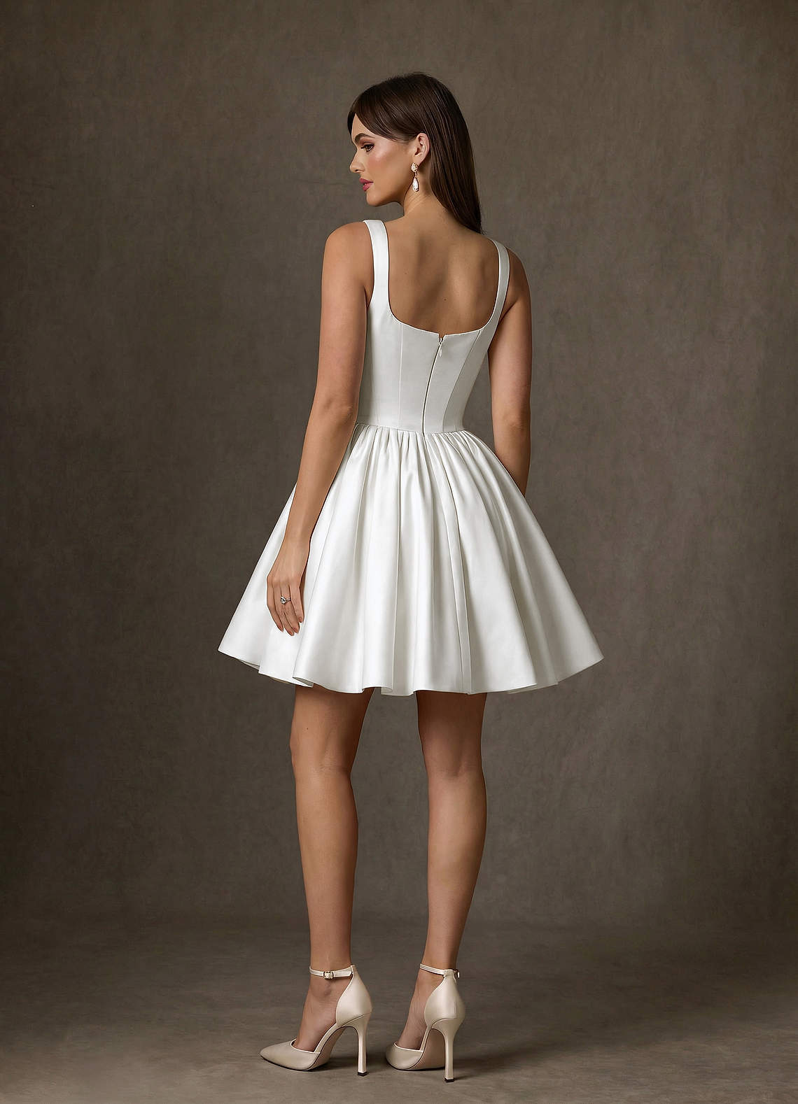 elyessen Saverina Diamond White A-Line with Pockets Satin Dress
