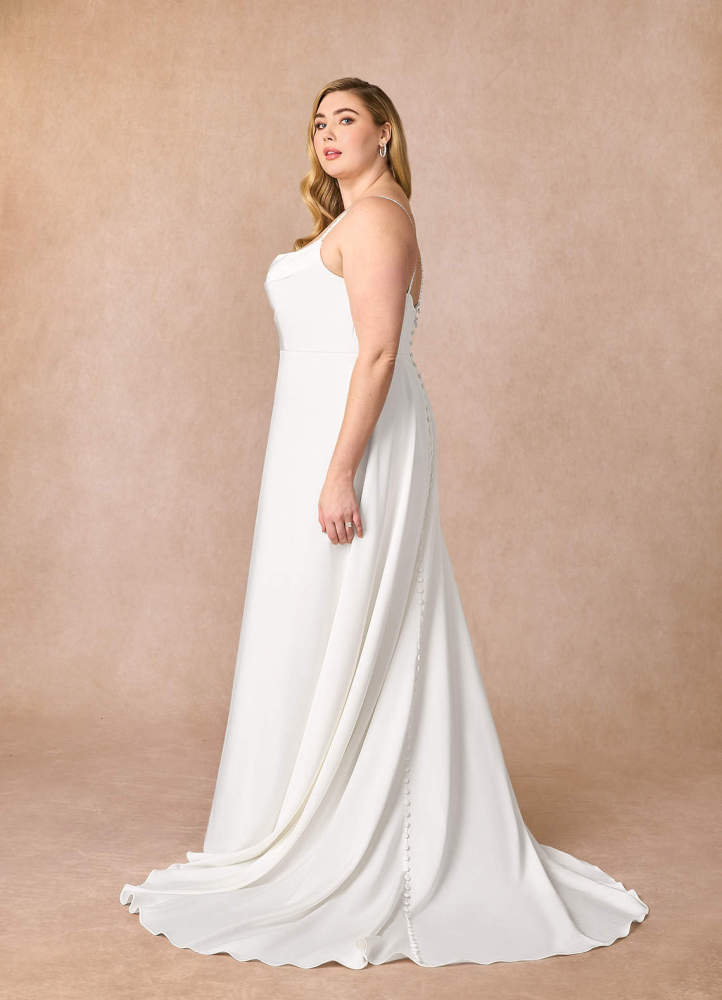 elyessen Shiv Diamond White A-Line Beaded Crepe Back Satin Dress