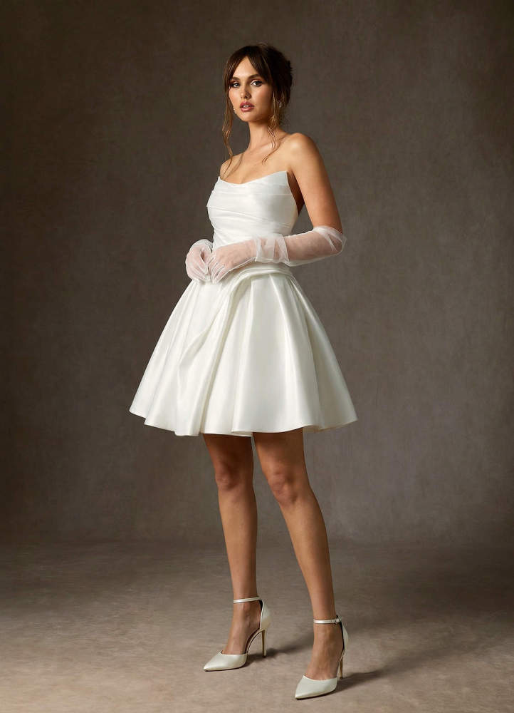 elyessen Granville Diamond White Ball-Gown Strapless Satin Dress