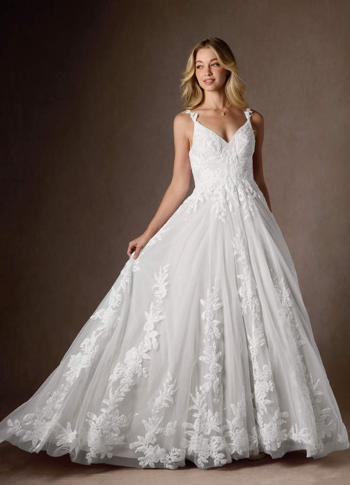 elyessen Delaina Diamond White A-Line V-Neck Sequins Tulle Dress