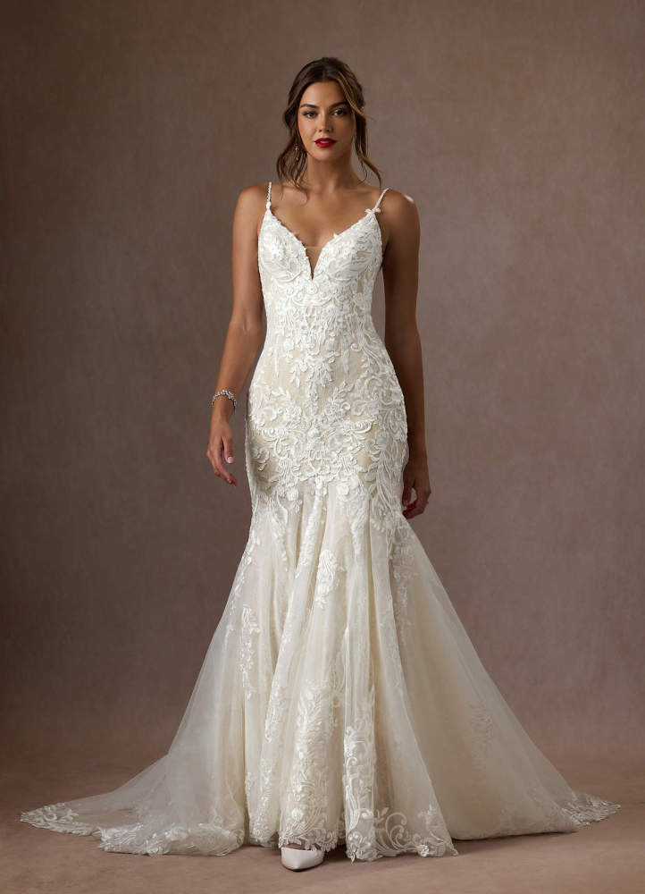 elyessen Camlynn Diamond White Mermaid V-Neck Sequins Tulle Dress