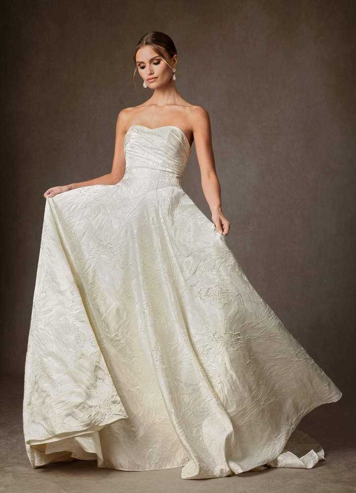 elyessen Tallulah Diamond White A-Line Strapless Floral Jacquard Dress