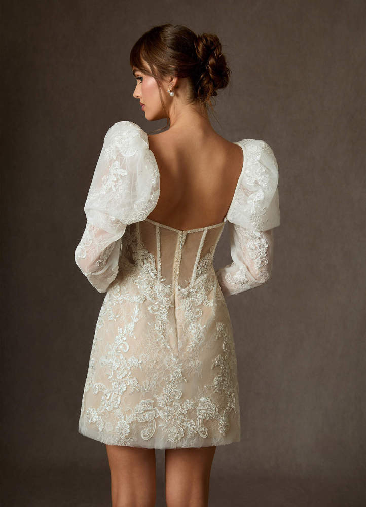elyessen Diamond White A-Line Strapless Lace Dress