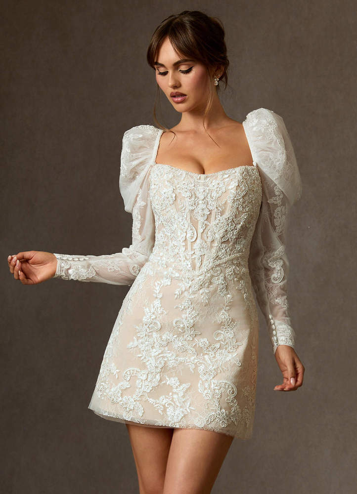 elyessen Winter Diamond White A-Line Strapless Lace Dress