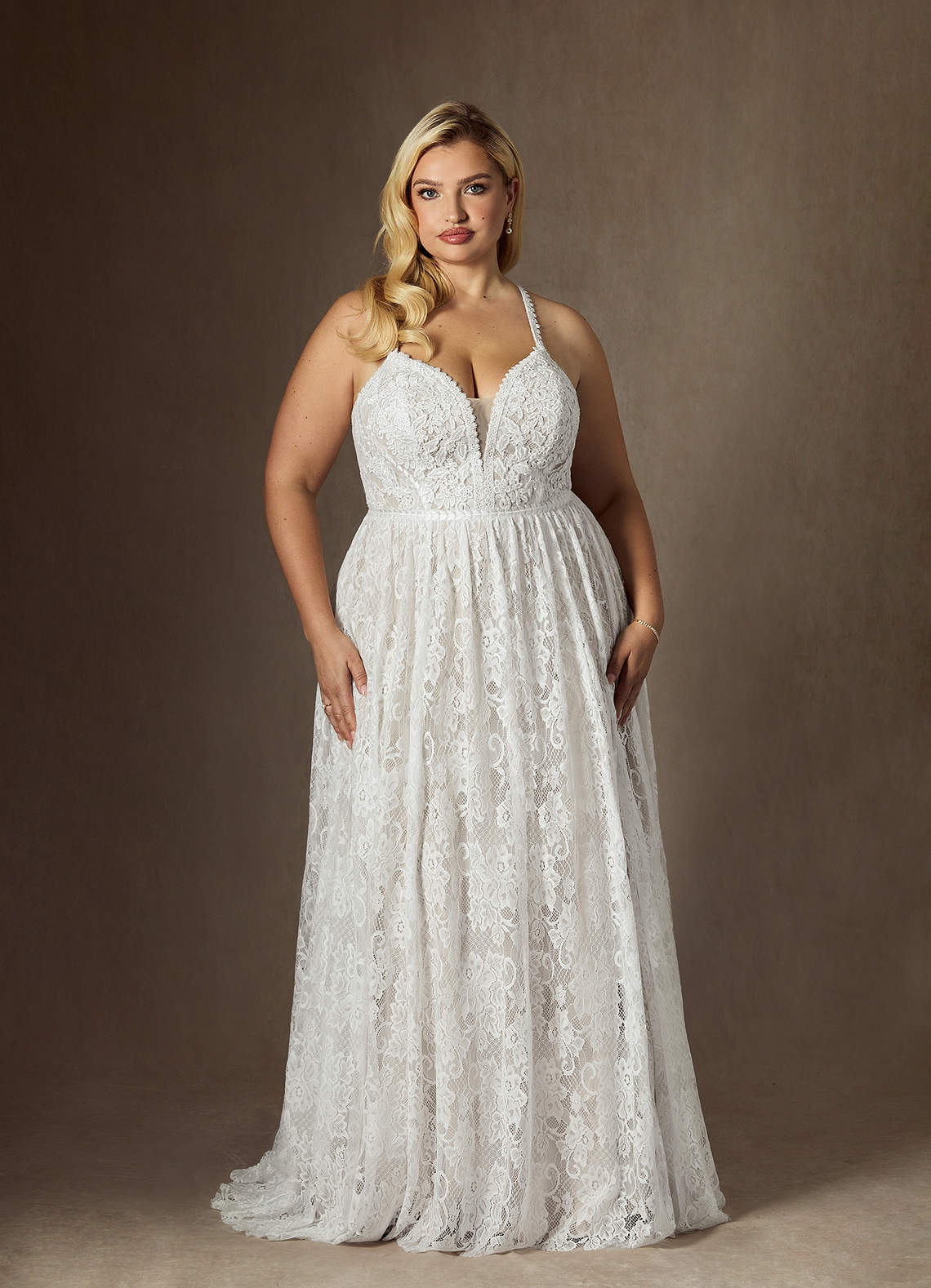 elyessen August Diamond White Champagne A-Line Lace Dress