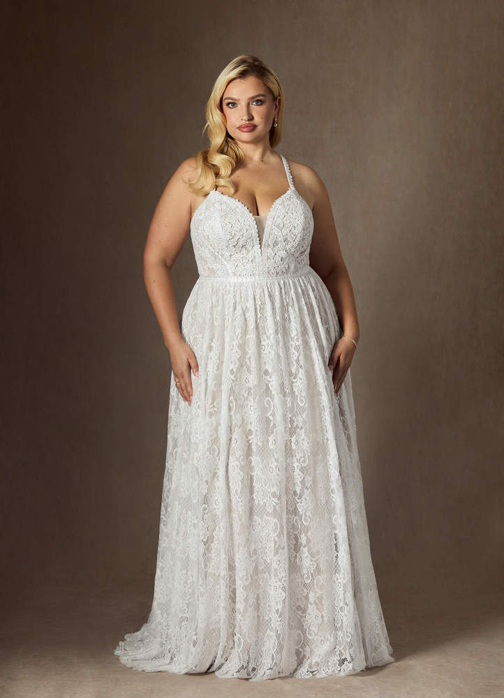 elyessen August Diamond White Champagne A-Line Lace Dress