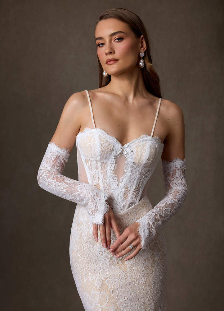 elyessen Issa Diamond White Sheath Strapless Lace Dress