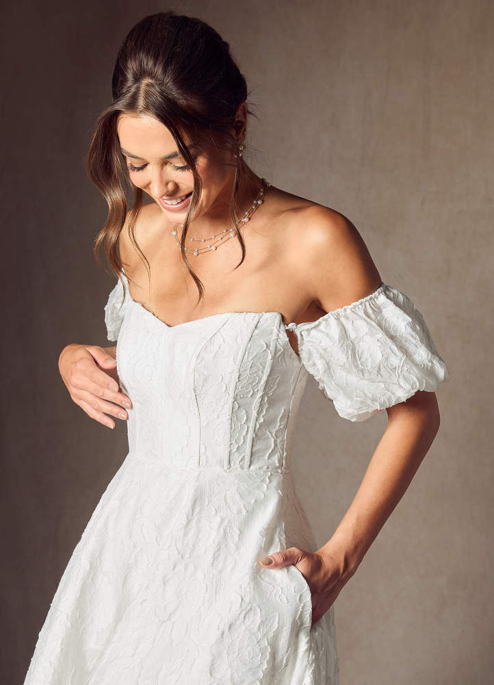 elyessen Gladiola Diamond White Ball-Gown Sweetheart Neckline Floral Burnout Jacquard Dress