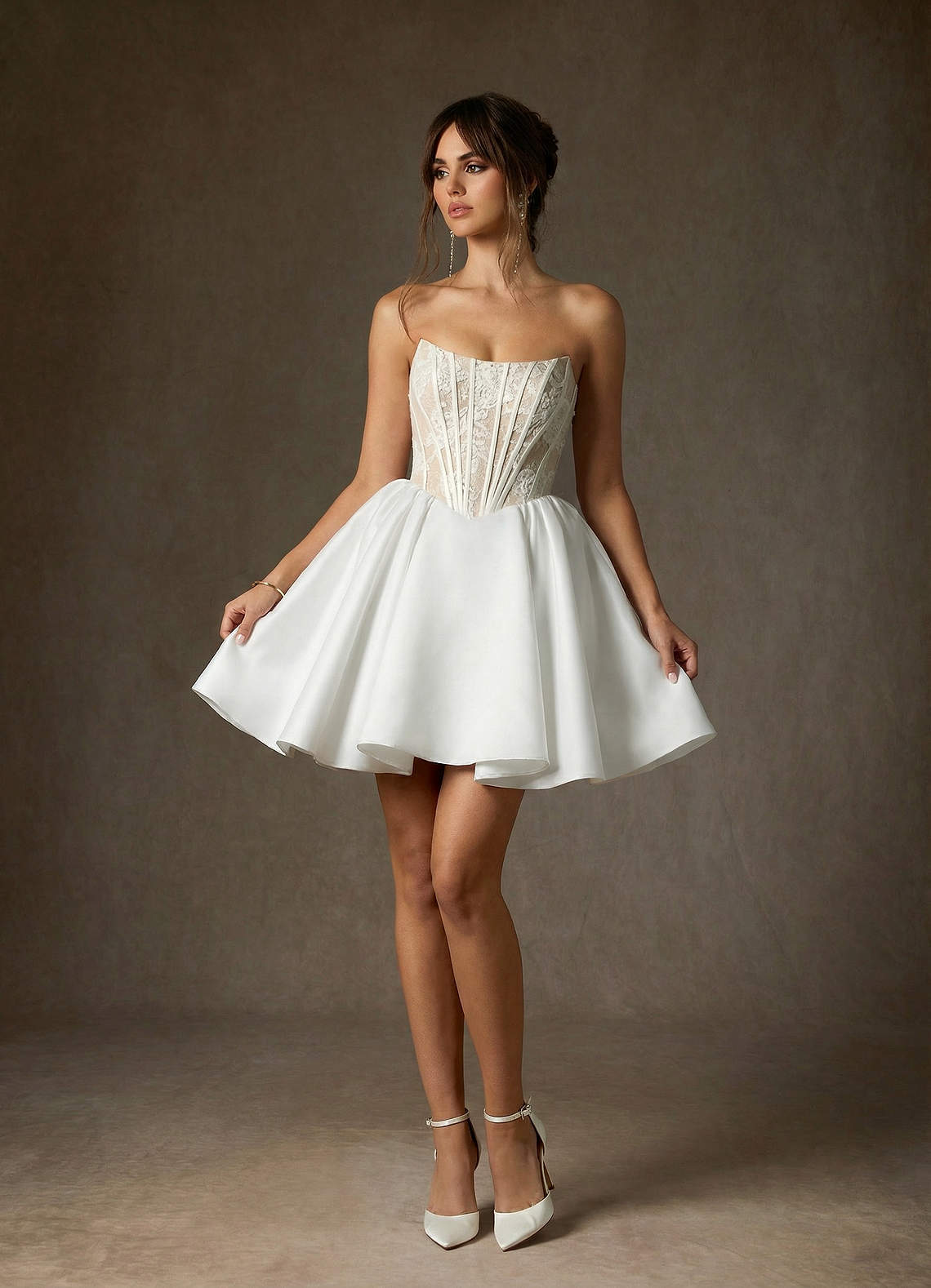 elyessen Barica Diamond White A-Line Strapless Lace Dress