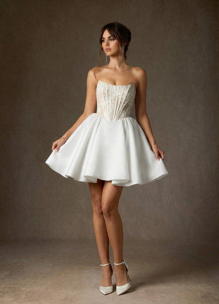 elyessen Barica Diamond White A-Line Strapless Lace Dress
