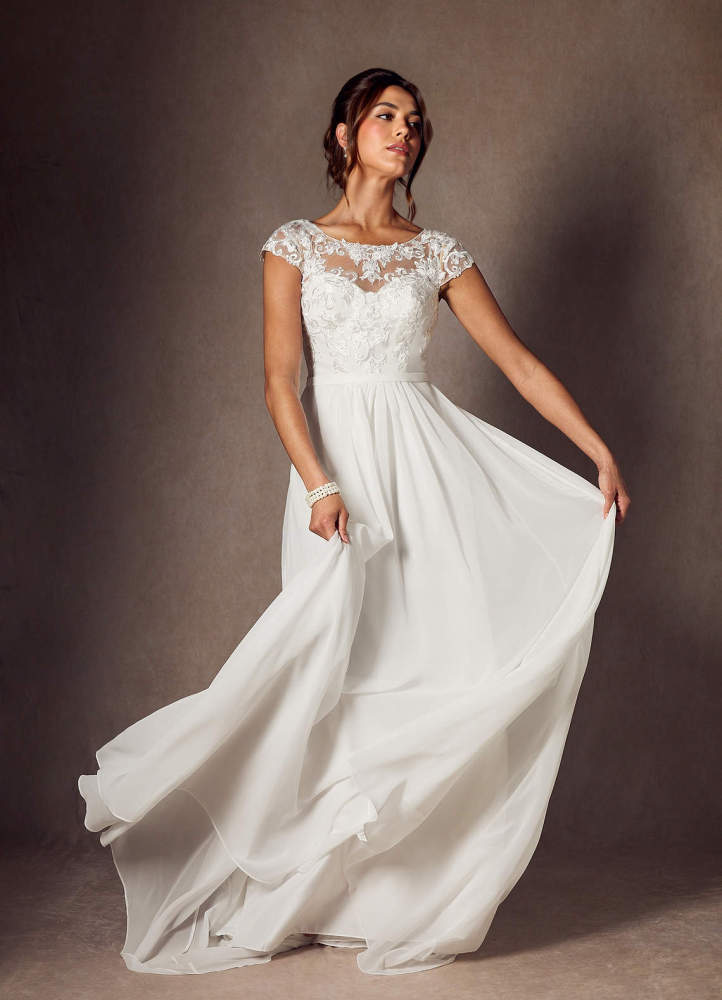 elyessen Brynslee Diamond White A-Line Scoop Sequins Chiffon Dress