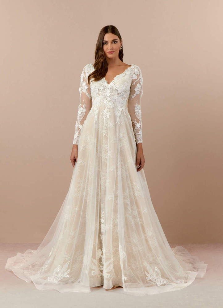 elyessen Leila Diamond White Champagne A-Line V-Neck Sequins Tulle Dress