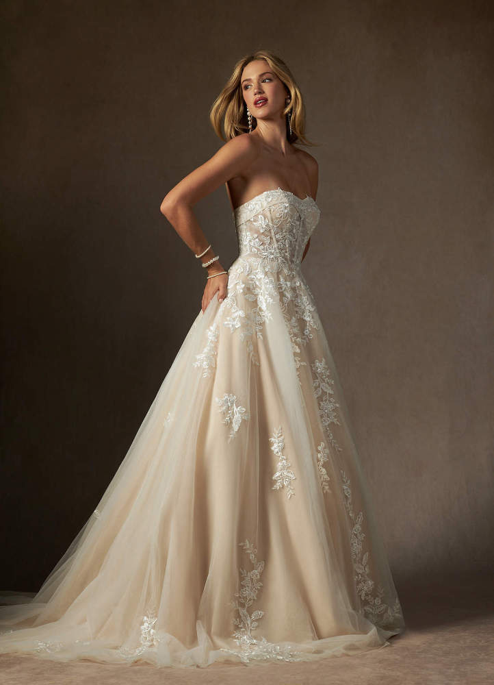 elyessen  Diamond White Ball-Gown Strapless Lace Dress