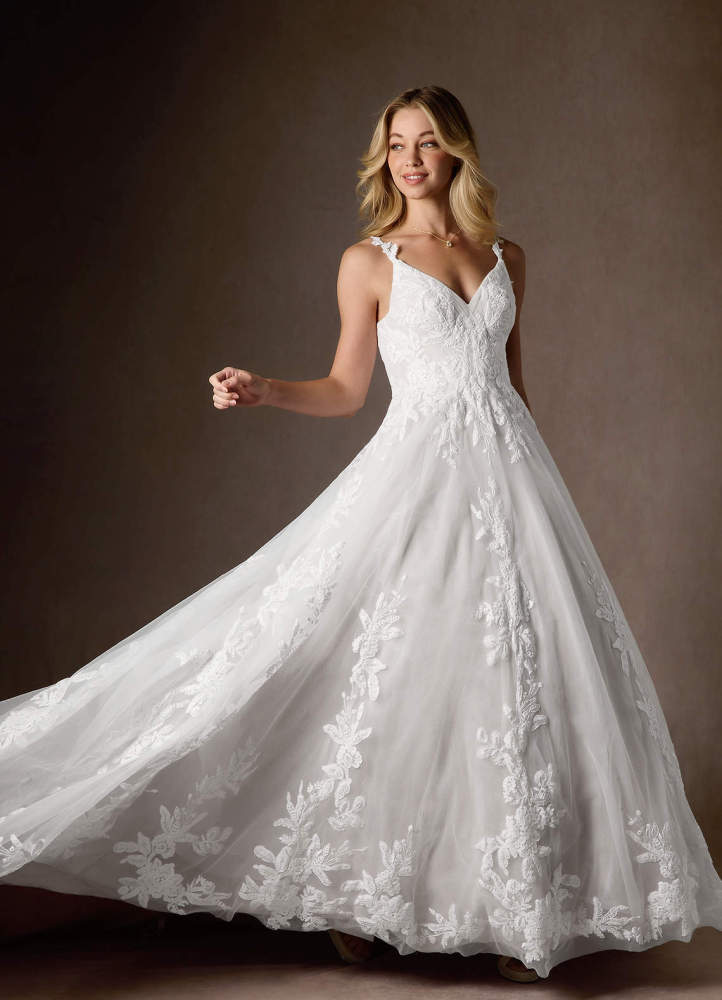 elyessen Delaina Diamond White A-Line V-Neck Sequins Tulle Dress