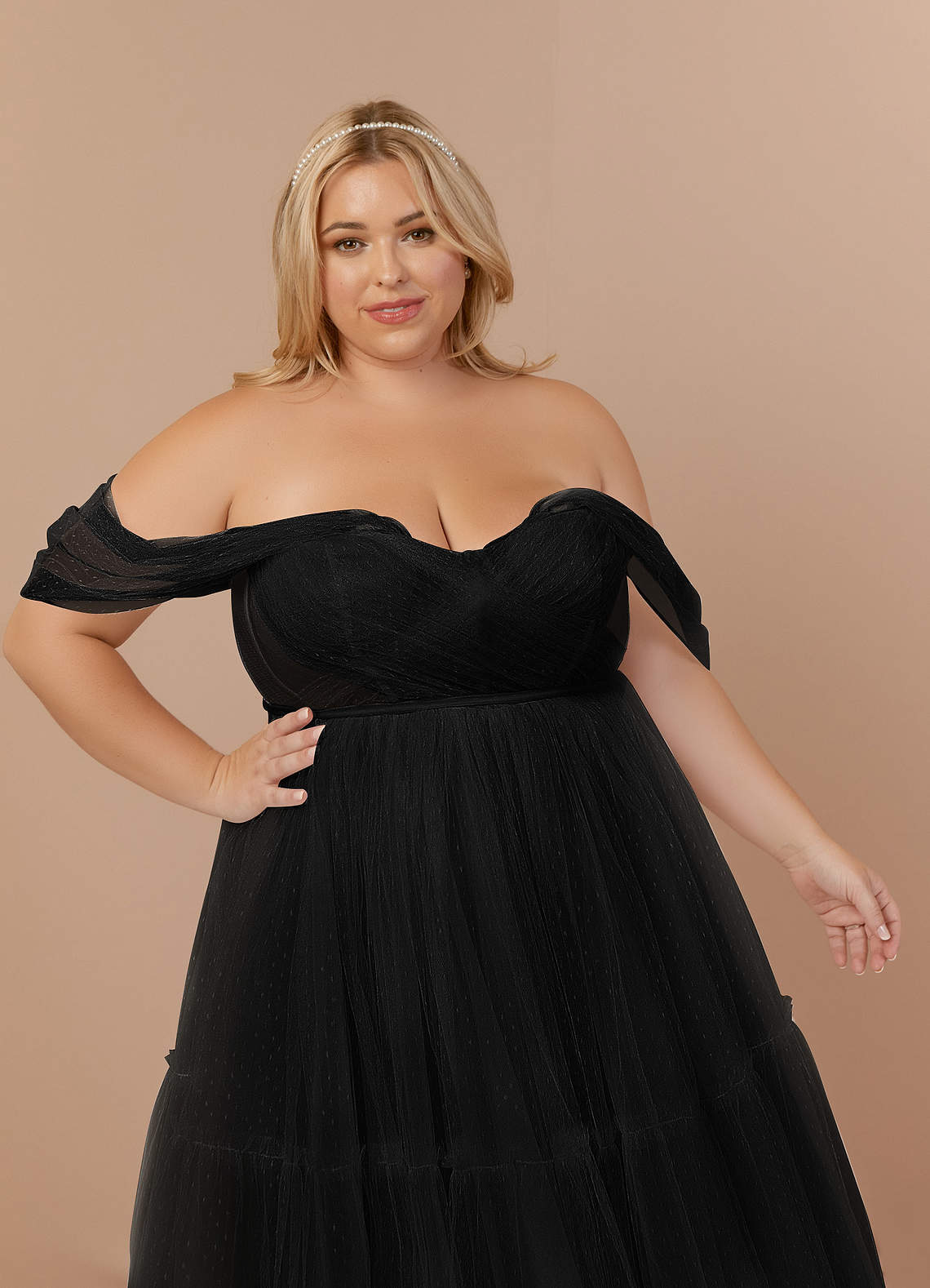 elyessen Vienna Diamond White Champagne A-Line Off-The-Shouler Tulle Dress