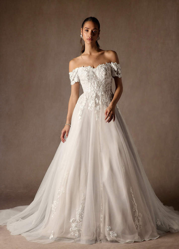 elyessen  Diamond White Ball-Gown Off the Shoulder Tulle Dress