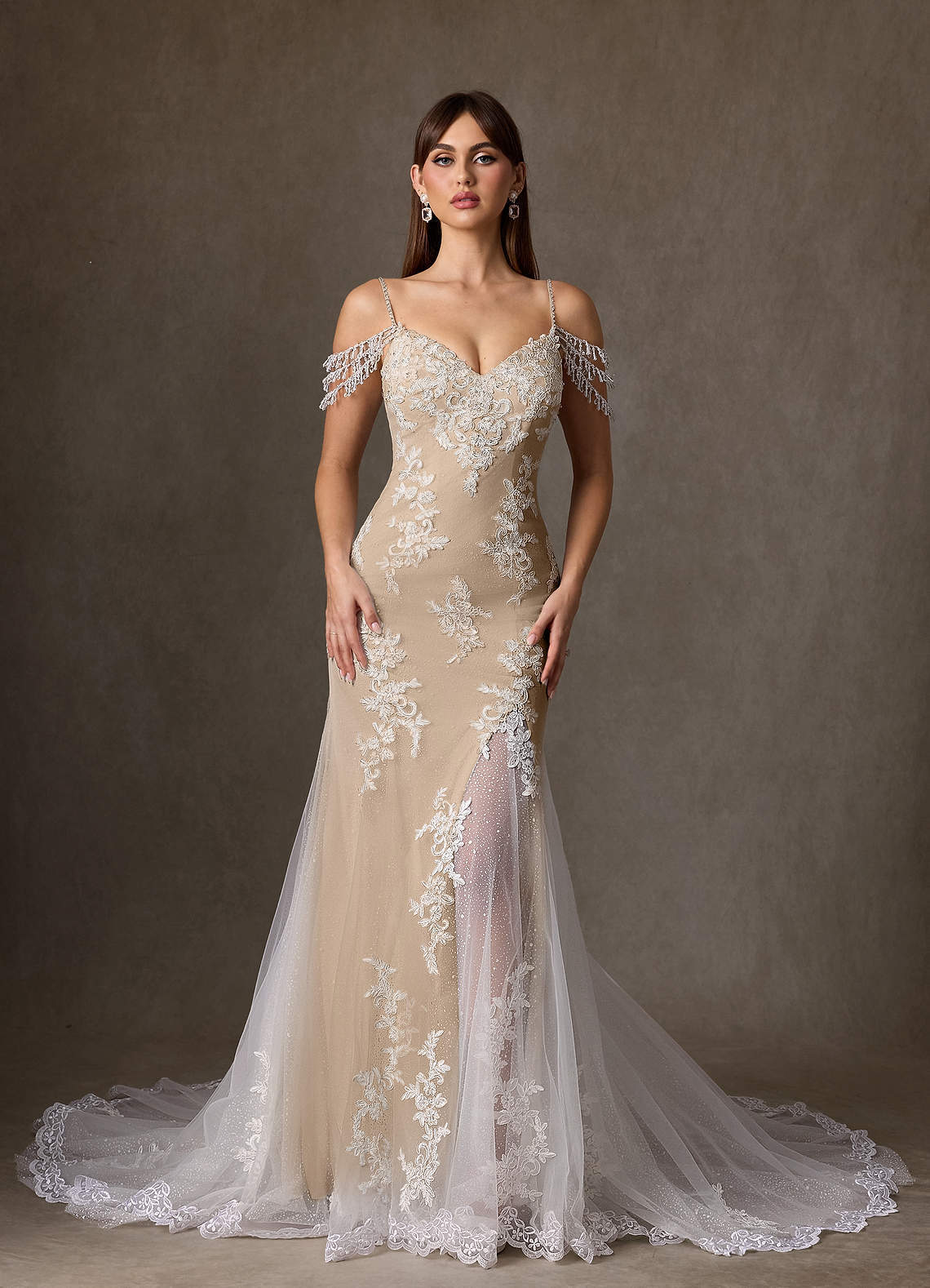 elyessen  Diamond White Mermaid Sequins Tulle Dress