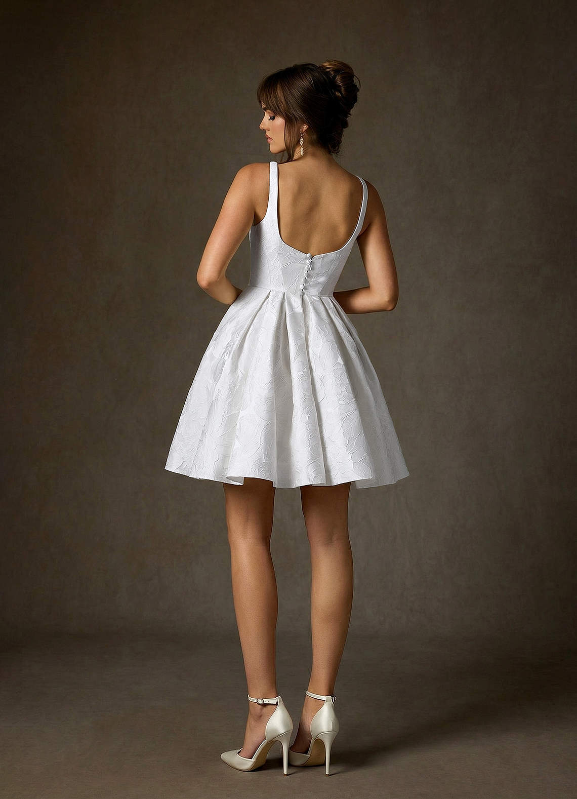 elyessen Ruby Diamond White A-Line with Pockets Floral Jacquard Dress
