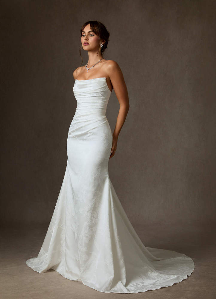 elyessen Elyse Diamond White Mermaid Strapless Floral Jacquard Dress