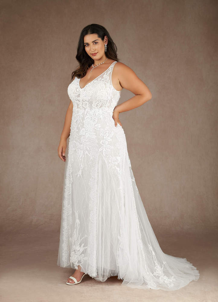 elyessen Konstantin Diamond White Champagne Mermaid Sequins Tulle Dress