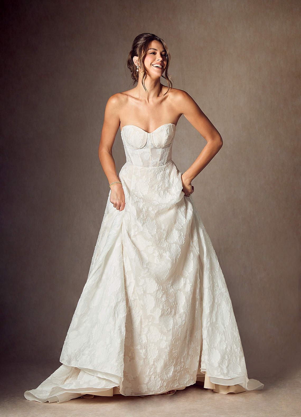 elyessen  Diamond White Ball-Gown Strapless Floral Burnout Jacquard Dress