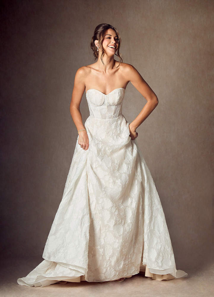 elyessen  Diamond White Ball-Gown Strapless Floral Burnout Jacquard Dress