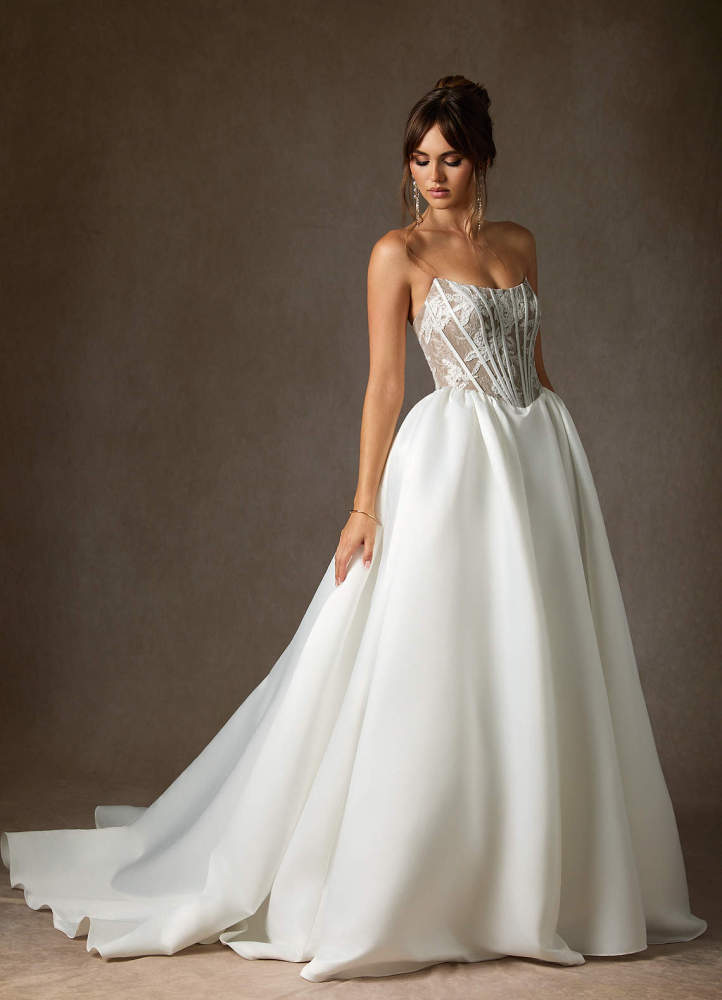 elyessen  Diamond White Ball-Gown Strapless Lace Dress