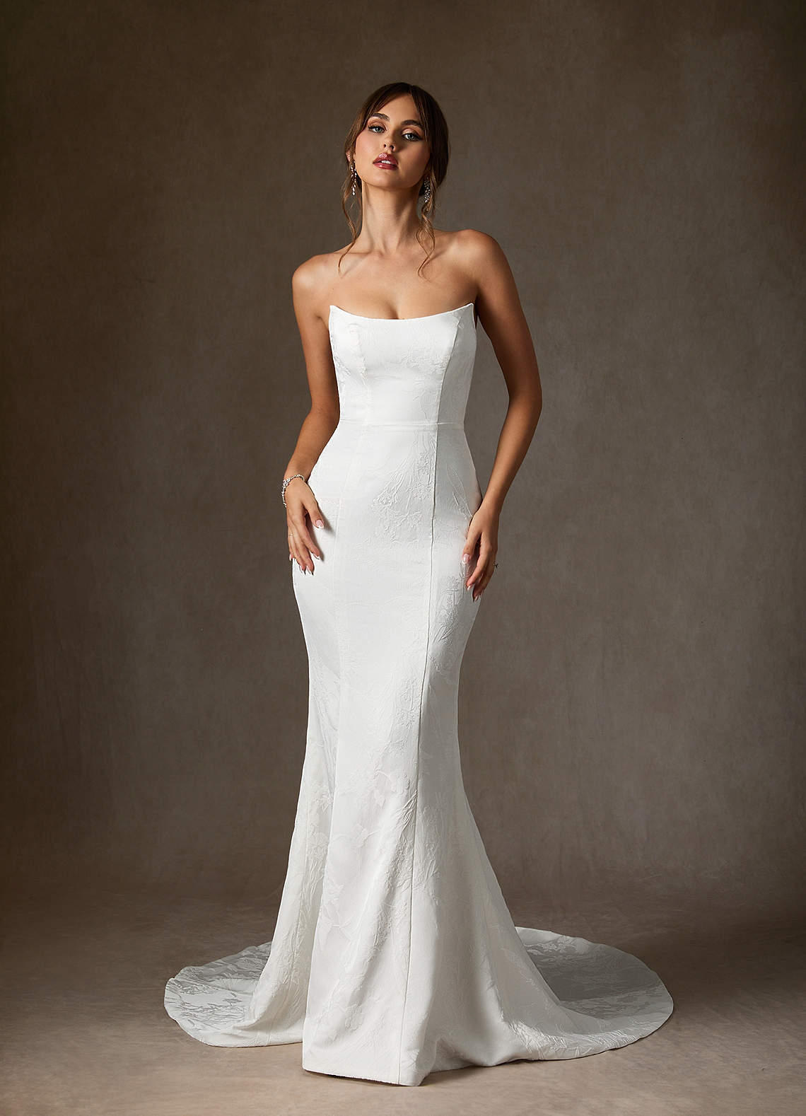 elyessen Serephina Diamond White Mermaid Strapless Jacquard Dress