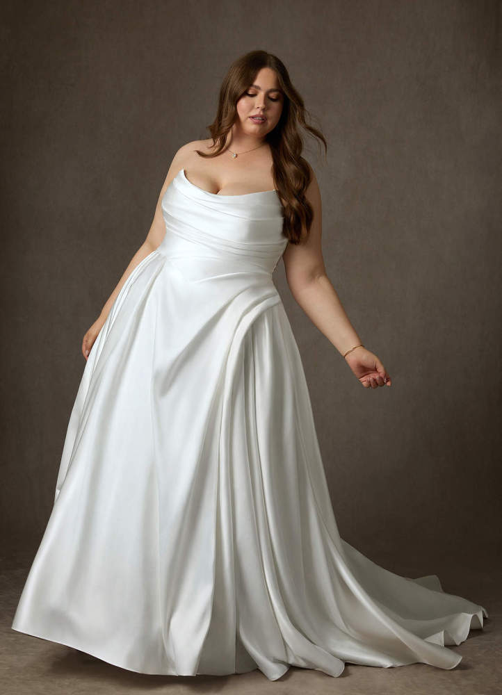 elyessen Adelise Diamond White Ball-Gown Strapless Satin Dress