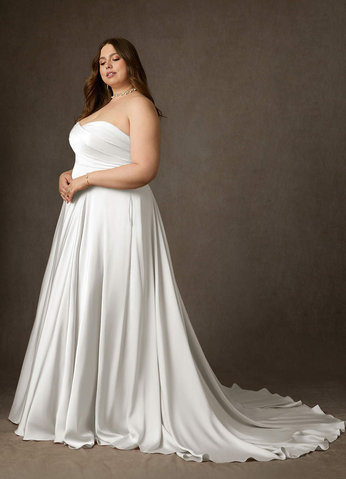 elyessen Alta Stretch Diamond White A-Line Strapless Stretch Satin Dress