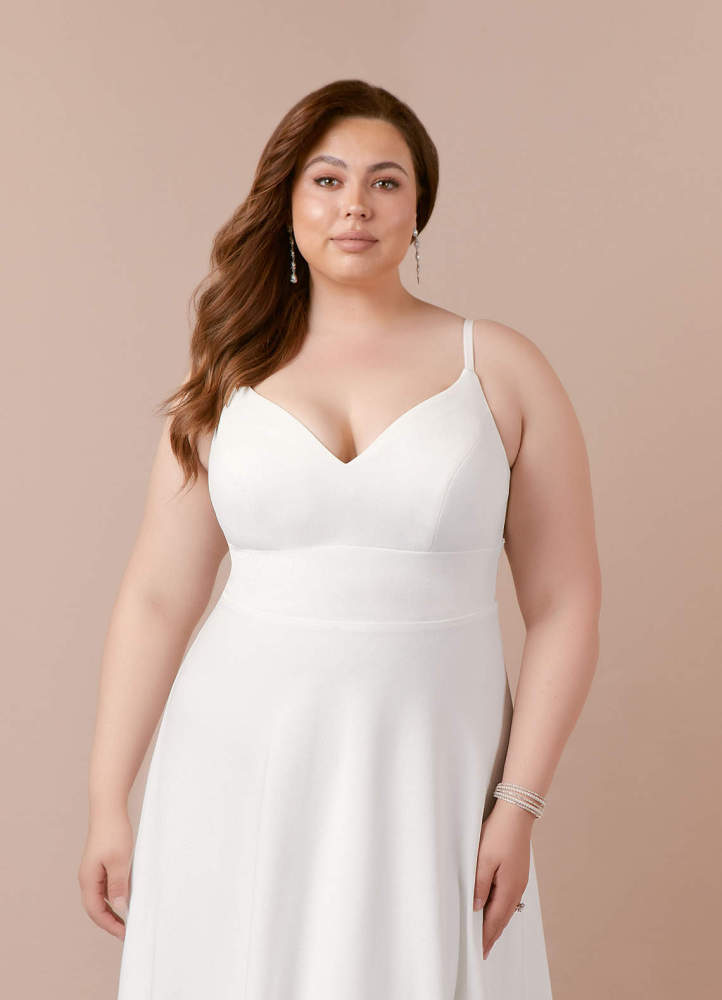 elyessen  Stretch Diamond White A-Line V-Neck Sequins Stretch Crepe Dress