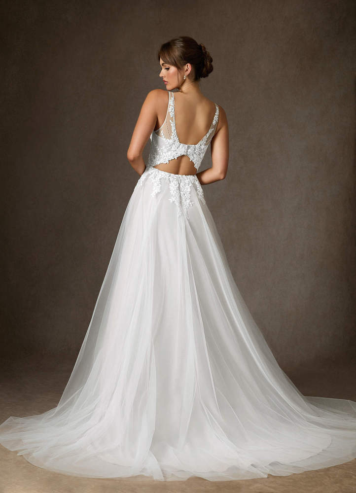 elyessen Goddess Two-Piece Diamond White A-Line V-Neck Sequins Tulle Dress