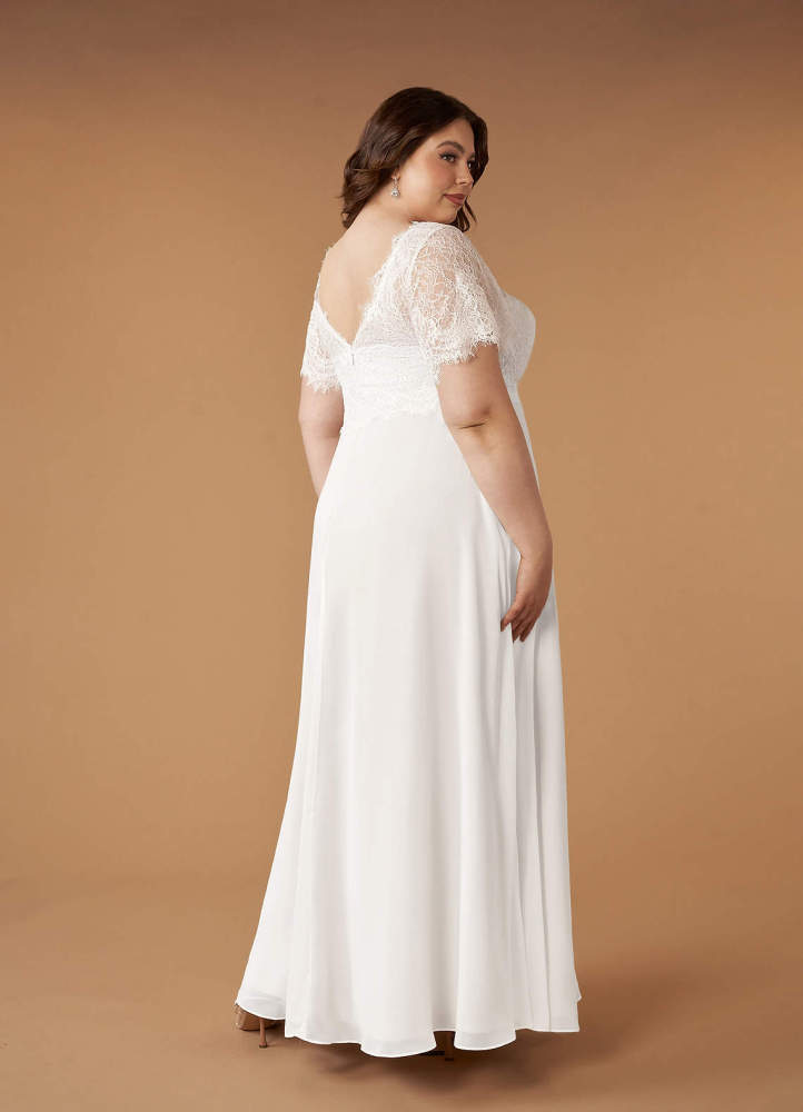 elyessen Veradis Diamond White A-Line V-Neck lace Chiffon Dress