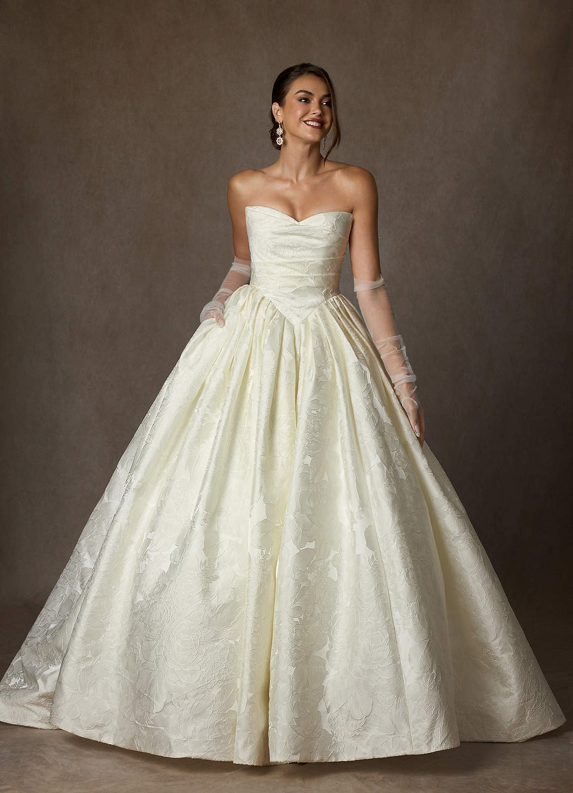 elyessen Celestia Diamond White Ball-Gown Strapless Floral Jacquard Dress