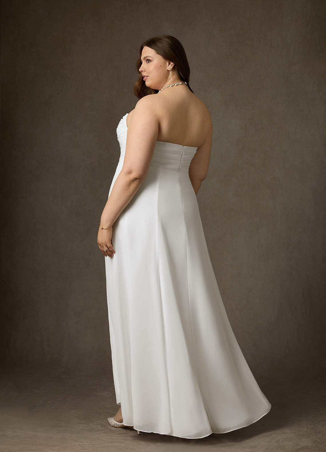 elyessen Camryn Diamond White A-Line Strapless Chiffon Dress