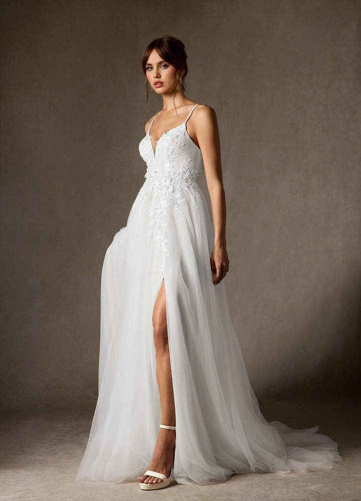 elyessen Nikita Diamond White A-Line Sequins Tulle Dress