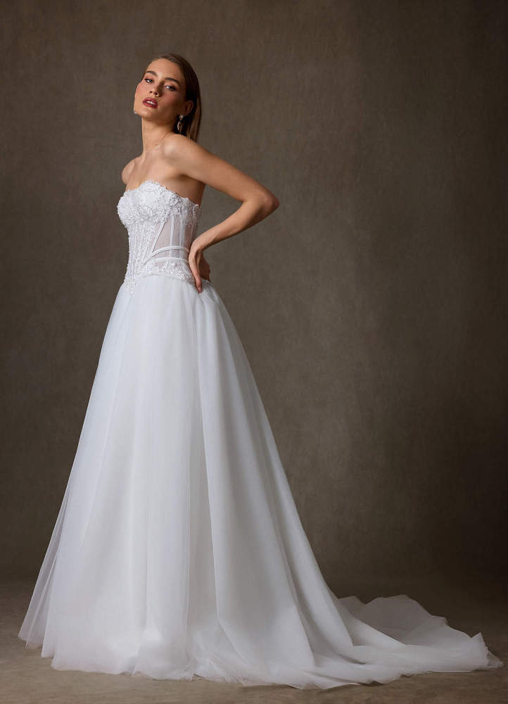 elyessen Ione Diamond White A-Line Strapless Lace Dress