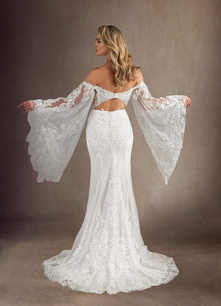 elyessen Memphis Diamond White Champagne Mermaid V-Neck Sequins Lace Dress