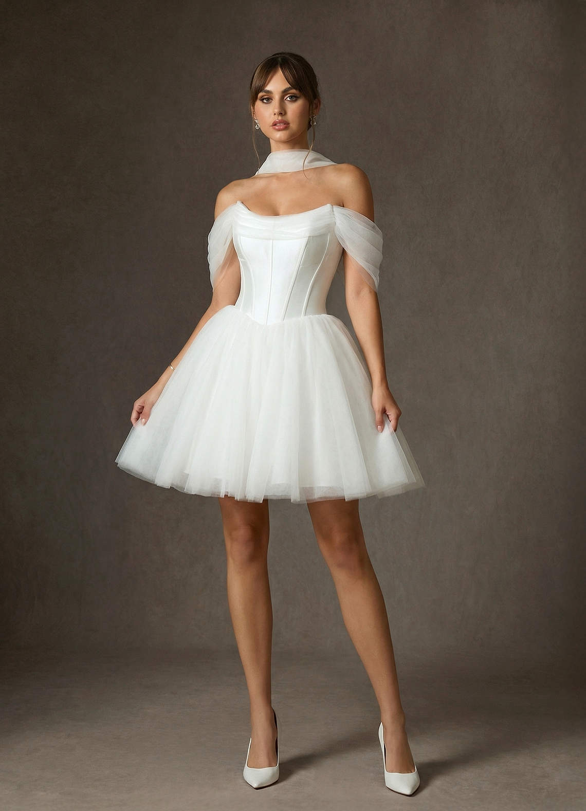 elyessen Naef Two-Piece Diamond White A-Line Tulle Dress