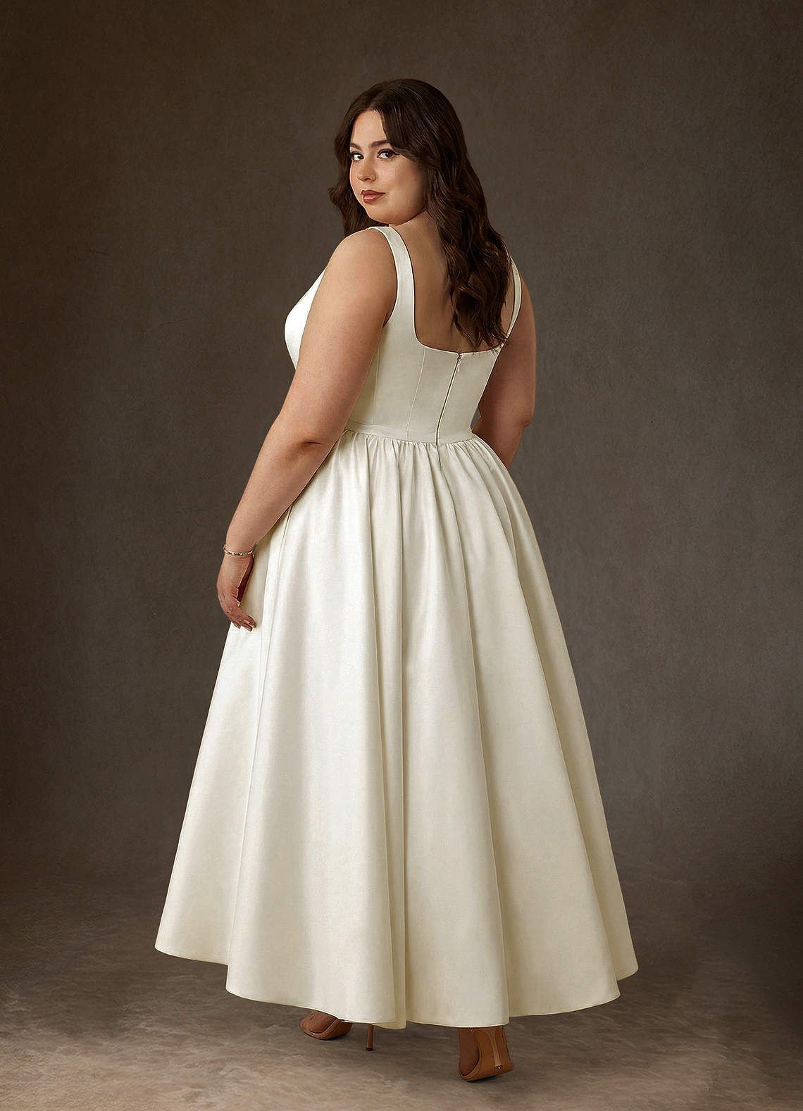 elyessen  Diamond White A-Line with Pockets Satin Dress